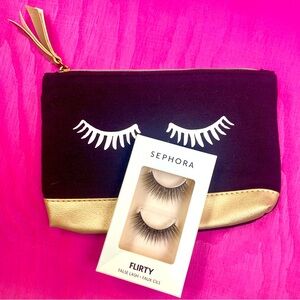 Sephora Flirty Fake Eyelashes with Black and Gold Ipsy Makeup Bag, Faux Lashes